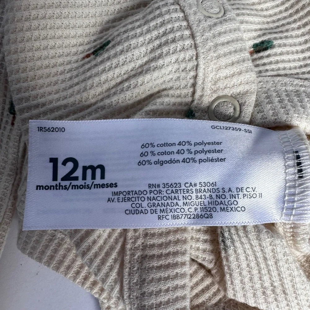 Carter's 12M Baby Outfit Waffle Knit Set Cream Green‎ Tree Print Pants Top
